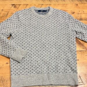 J. Crew Men's Gray and Navy Crewneck Sweater 100% Lambs Wool